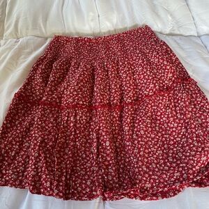 Hollister ultra high rise lined red skirt with white flowers